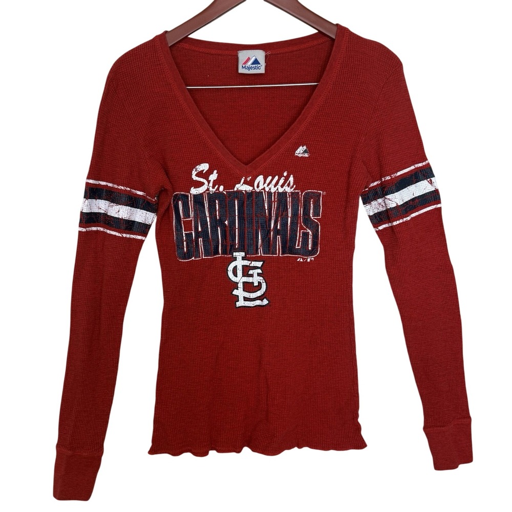 St. Louis Cardinals Long‎ Sleeve Women Size M Distressed Ribbed Shirt Vintage